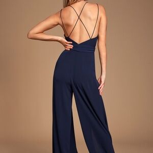 Lulus Hype Dream Navy Blue Backless Wide-leg Jumpsuit - Size M